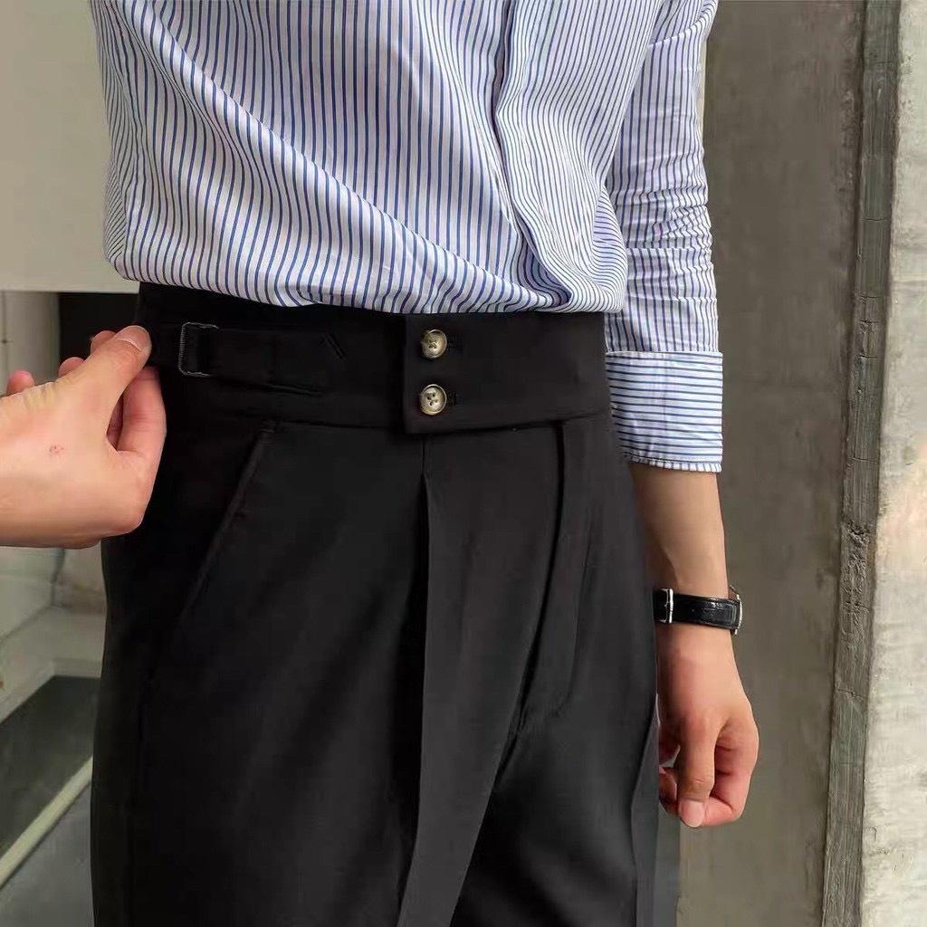 Quần âu nam cạp cao BATIR vải lụa hàn co giãn,ống rộng không nhăn không xù thời trang