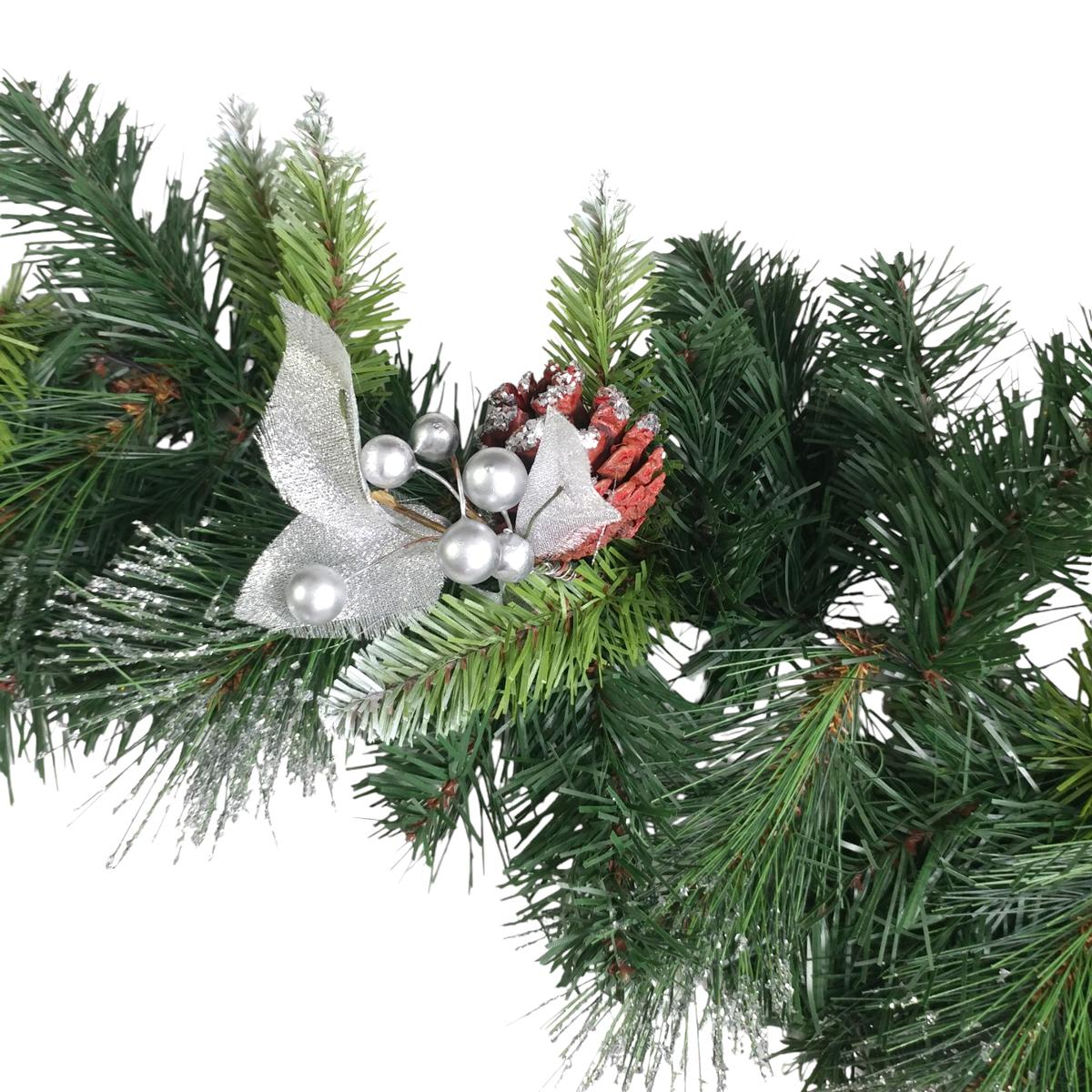 Dây Trang Trí Noel 3 Loại Lá Lăn Kim Tuyến Bạc 210 cm - Chaang Chiia LP-G10-3LL-SD