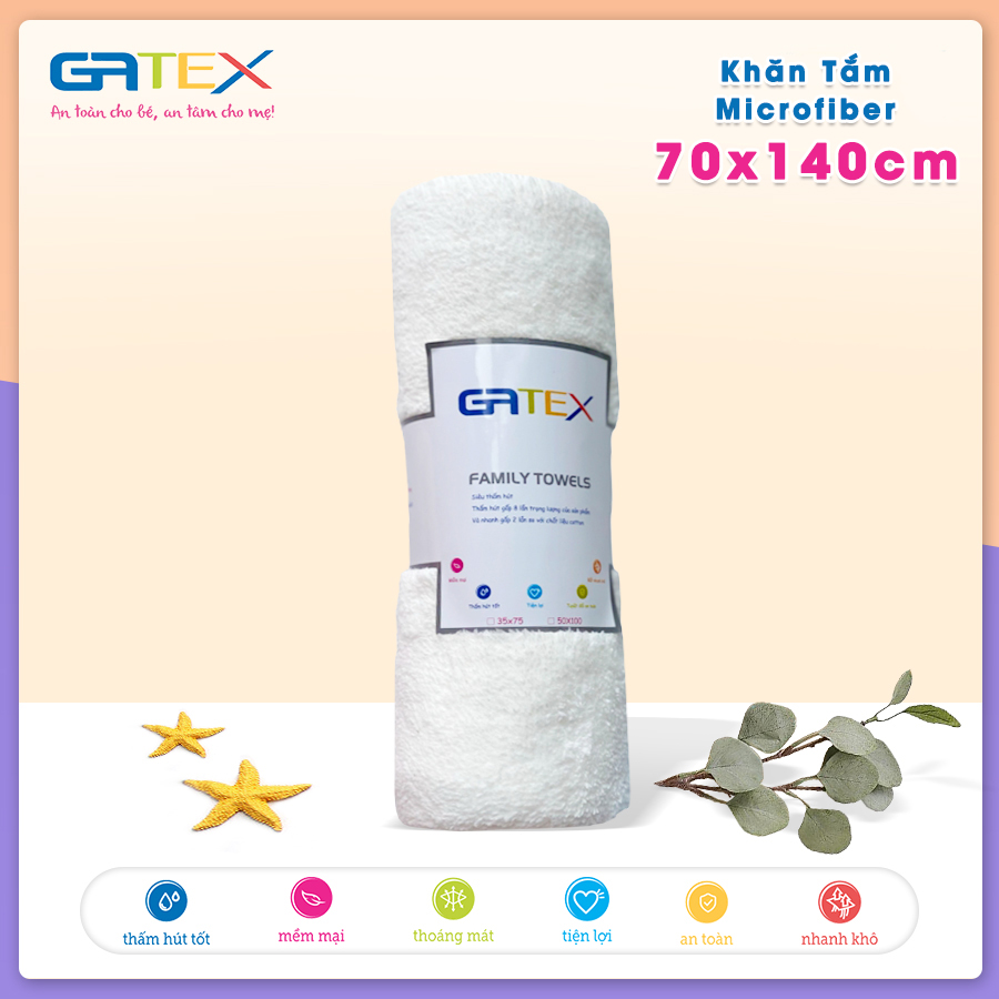 Khăn tắm 70x140cm Siêu Mềm Mịn, Siêu Thấm Hút Microfiber GATEX