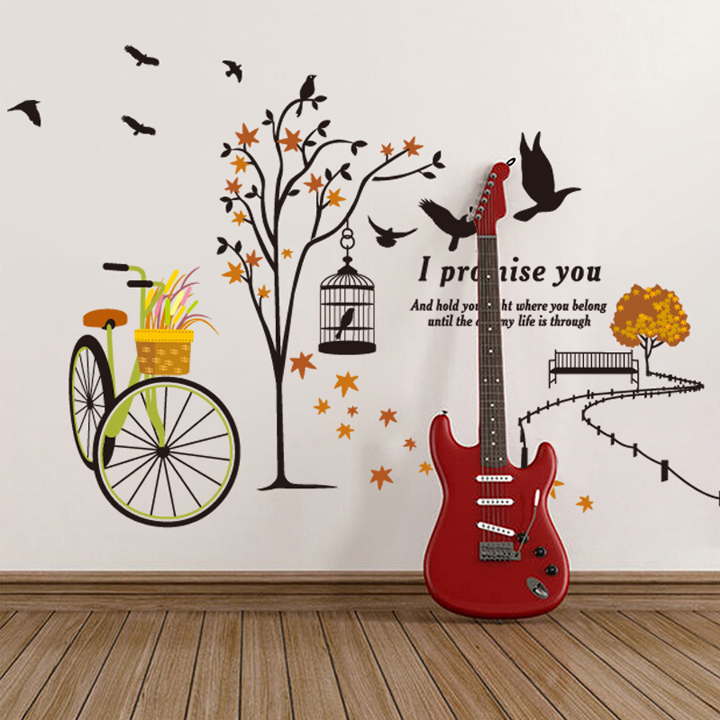 Decal dán tường Xe đạp và đàn chim Xl8131