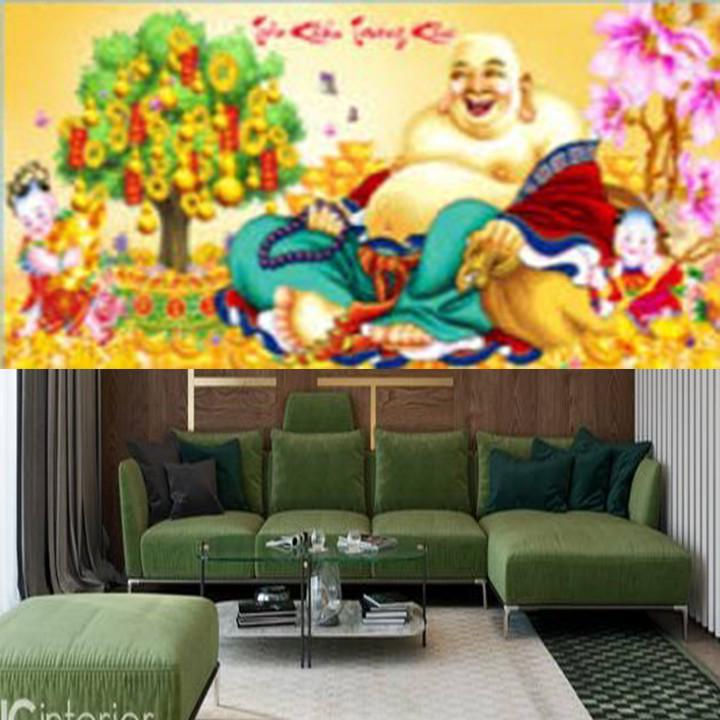 Tranh đá Phật Di Lặc tiếu khẩu trường khai LG1377 - kích thước: 100 * 50cm.