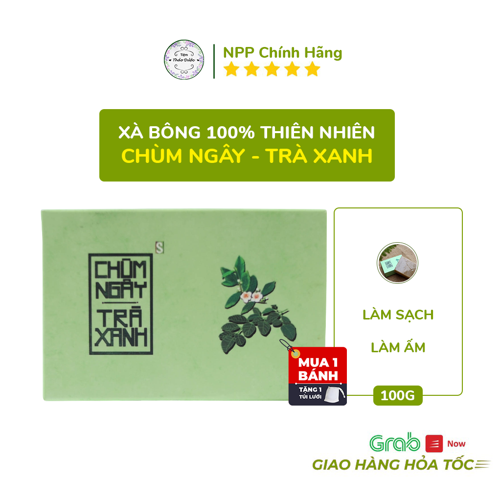 Xà Phòng Sinh Dược- Xà Bông Chùm ngây Trà xanh - Ngừa mụn VNL (Bánh 100gr)