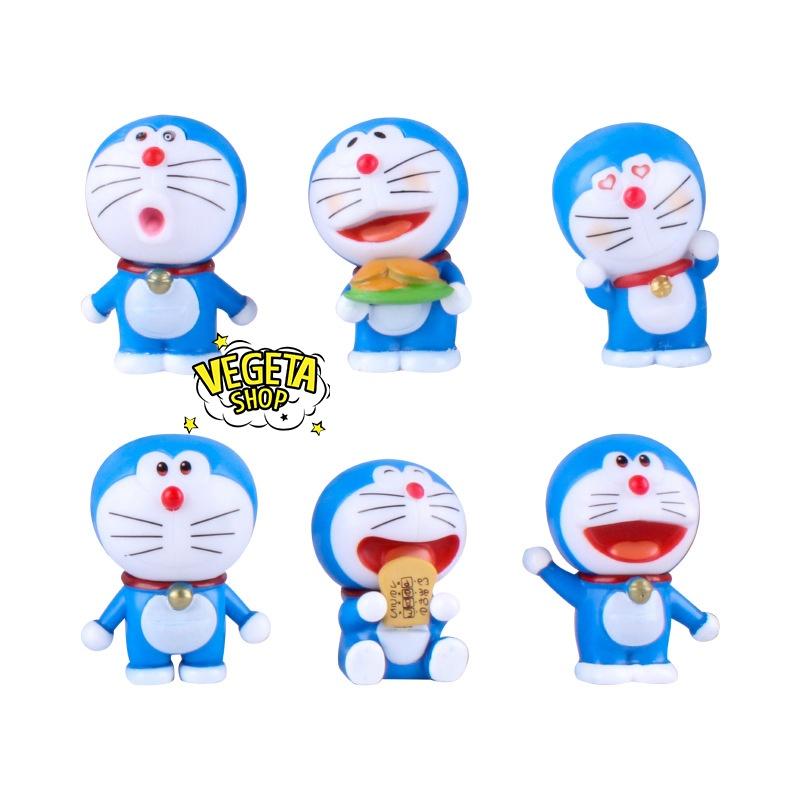 Mô hình Doraemon Doremon - Set 6 tư thế nhân vật Doraemon Doremon cầm bánh rán dorayaki mắt trái tim - Sơn đẹp - 6cm