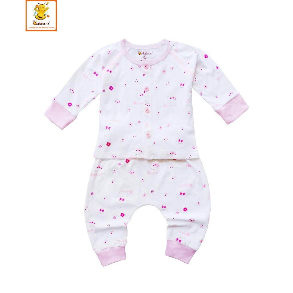 Bộ cotton 100% tay dài cài giữa in hình BABIBOO - BB142