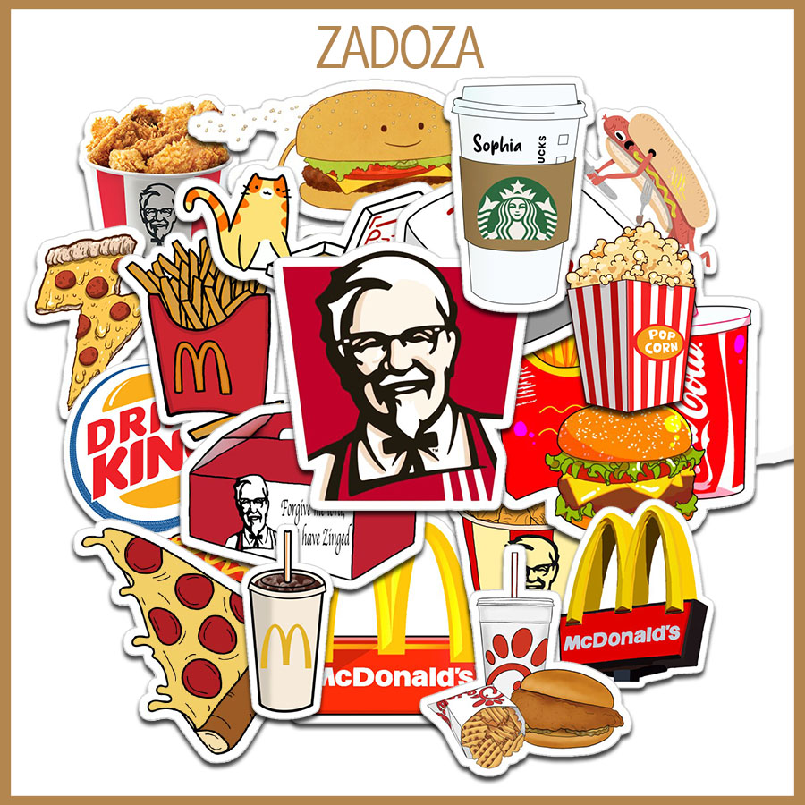 Sticker đồ ăn nhanh, fastfood decal dán laptop , điện thoại hình dán trang trí