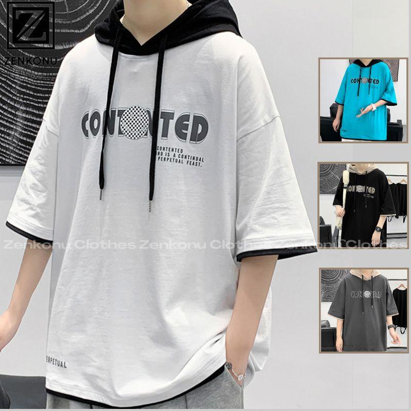 Áo Hoodie Ngắn Tay Nam In Chữ Basic Dáng Rộng Phong Cách Hàn Quốc Thời Trang Zenkonu TOP NAM 258V1