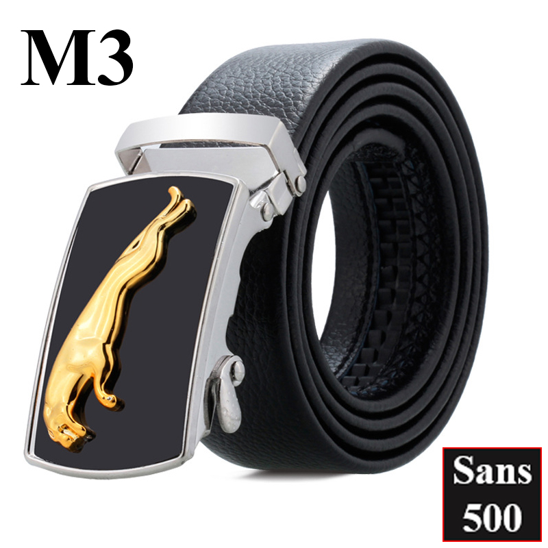 Thắt lưng nam da cao cấp Sans500 dây nịt mặt khoá tự động xoay đính đá đen đẹp sang trọng lịch lãm thời trang full đen