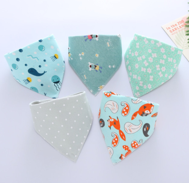 Set 5 khăn yếm tam giác cotton 3 lớp ngộ nghĩnh giữ ấm cổ cho bé trai bé gái