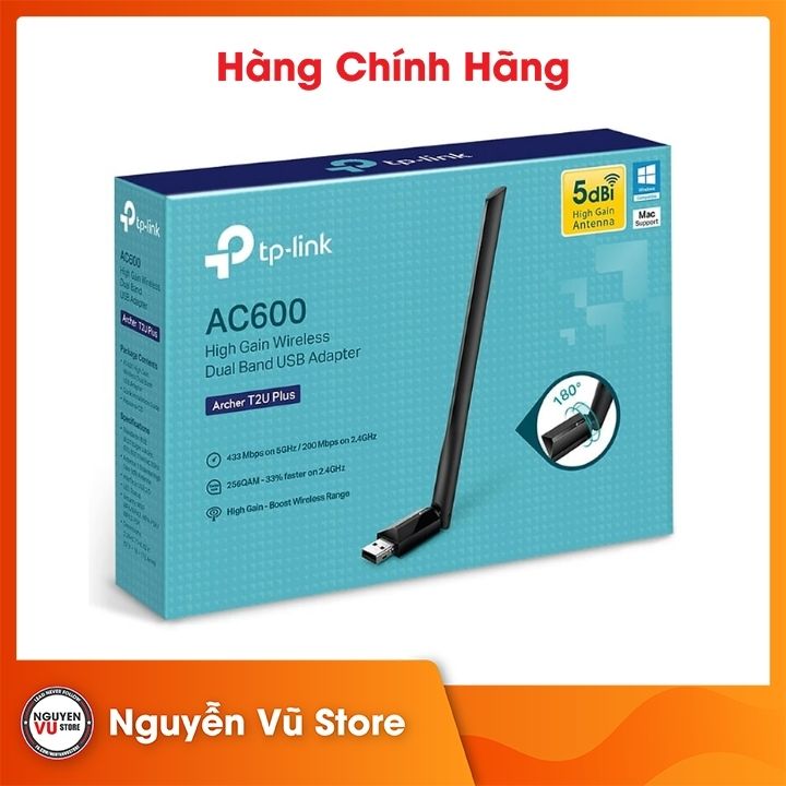 Bộ Chuyển Đổi USB Wifi TP-Link Archer T2U Plus Công Suất Cao AC600 - Hàng Chính Hãng