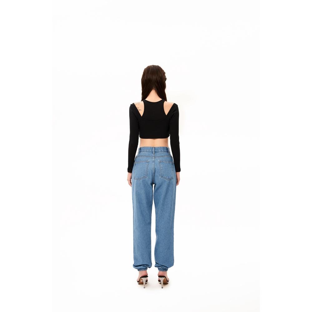 Áo croptop tay dài, màu đen, thiết kế layer 2 lớp, form ôm body, là min - DOUBLE LAYER TOP - BLACK