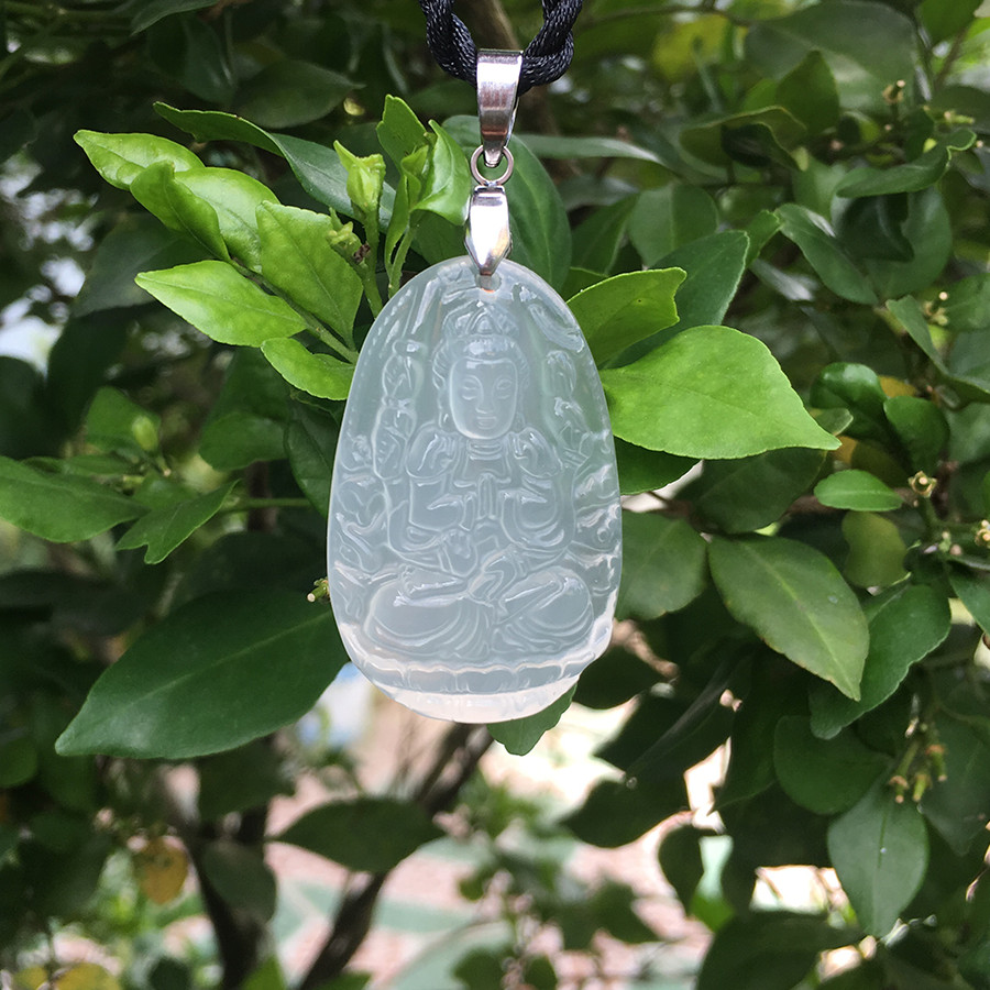 Mặt dây chuyền Phật bản mệnh tuổi Tý, Đá Mã não trắng, Phật Thiên Thủ Thiên Nhãn, Cỡ nhỏ, AKO3