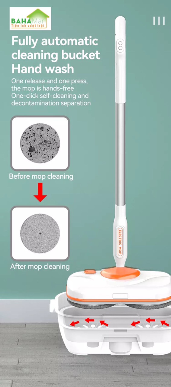 BỘ CÂY LAU NHÀ ĐIỆN KHÔNG DÂY CÓ 2 BÁNH XOAY TỰ ĐỘNG PHUN NƯỚC 3 TRONG 1 "BAHAMAR" Phù hợp dùng: Phòng khách, phòng ngủ, văn phòng, nhà bếp