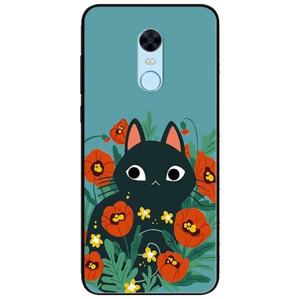 Ốp lưng dành cho Xiaomi Redmi Note 5  - Mèo Đen Hoa Đỏ