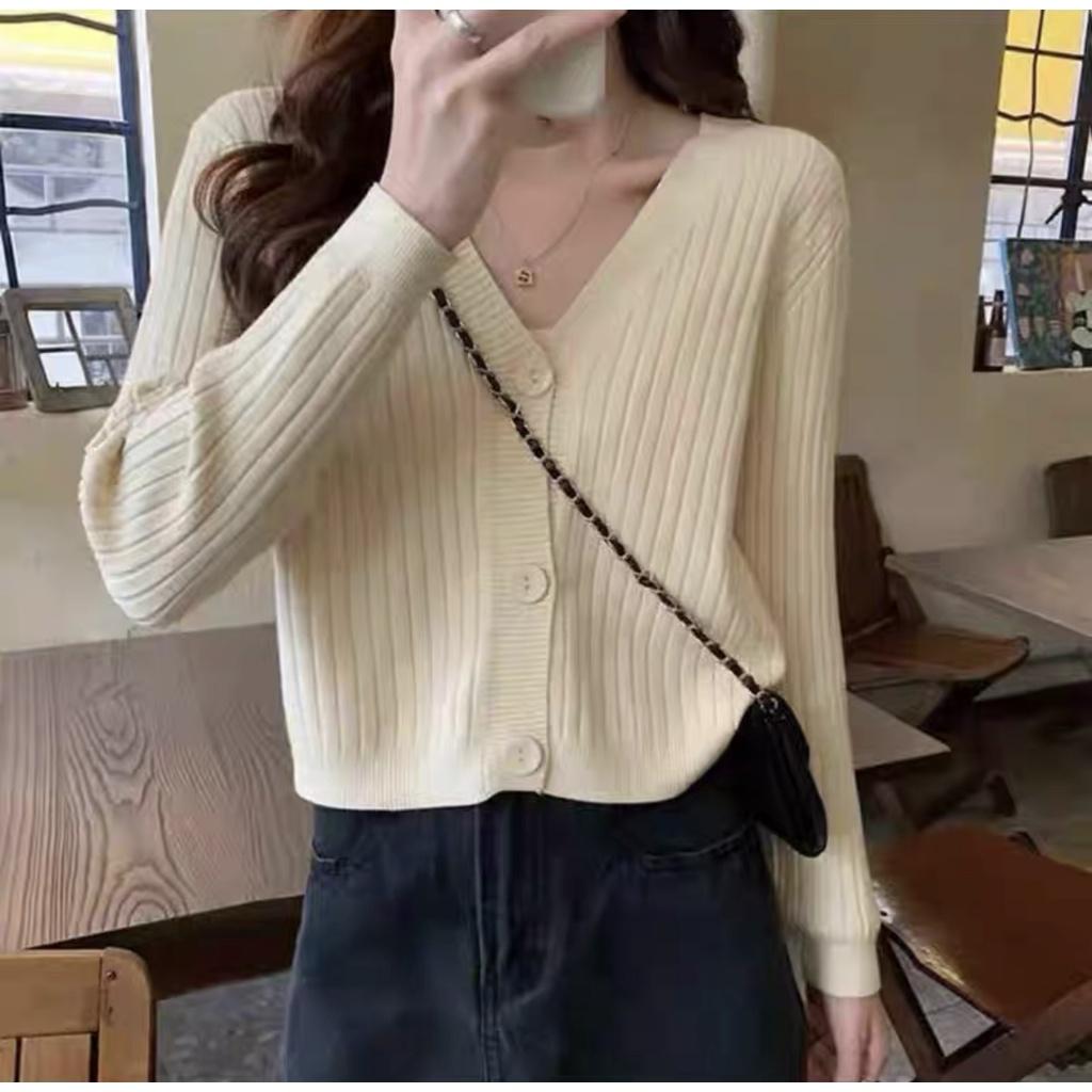 Áo khoác cardigan dệt kim len nữ kiểu cổ V tay dài chất len đũa phong cách Ulzzang hàng đẹp Quảng Châu cao cấp