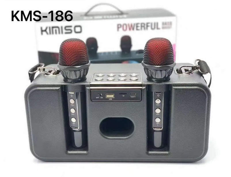 Loa Karaoke Bluetooth KMS-186 Bass Mạnh Âm Thanh Lớn Hát Hay Có Led Kèm 2 Micro
