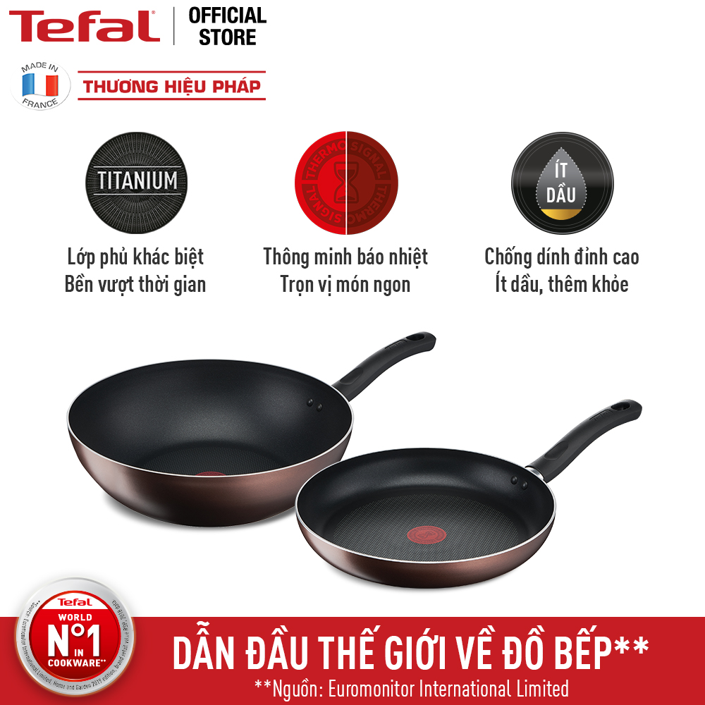 Bộ 2 chảo chống dính đáy từ Tefal Day by Day dùng cho mọi loại bếp (24cm, 28cm) - Hàng chính hãng