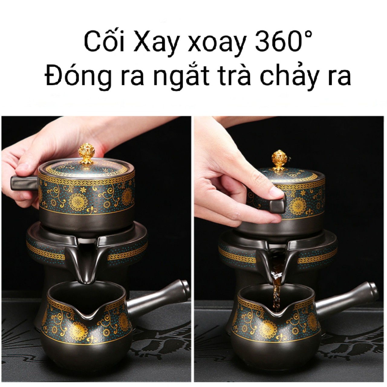 Hình ảnh Bộ Ấm Chén Pha Trà Cối Xay (bao gồm 1 ấm trà 6 chén trà và 1 bộ cối xoay)