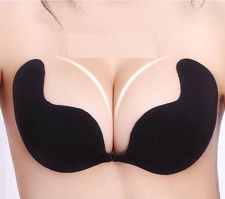 Áo lót nữ, áo bra dán nâng ngực tạo khe khóa cài trước - Đen