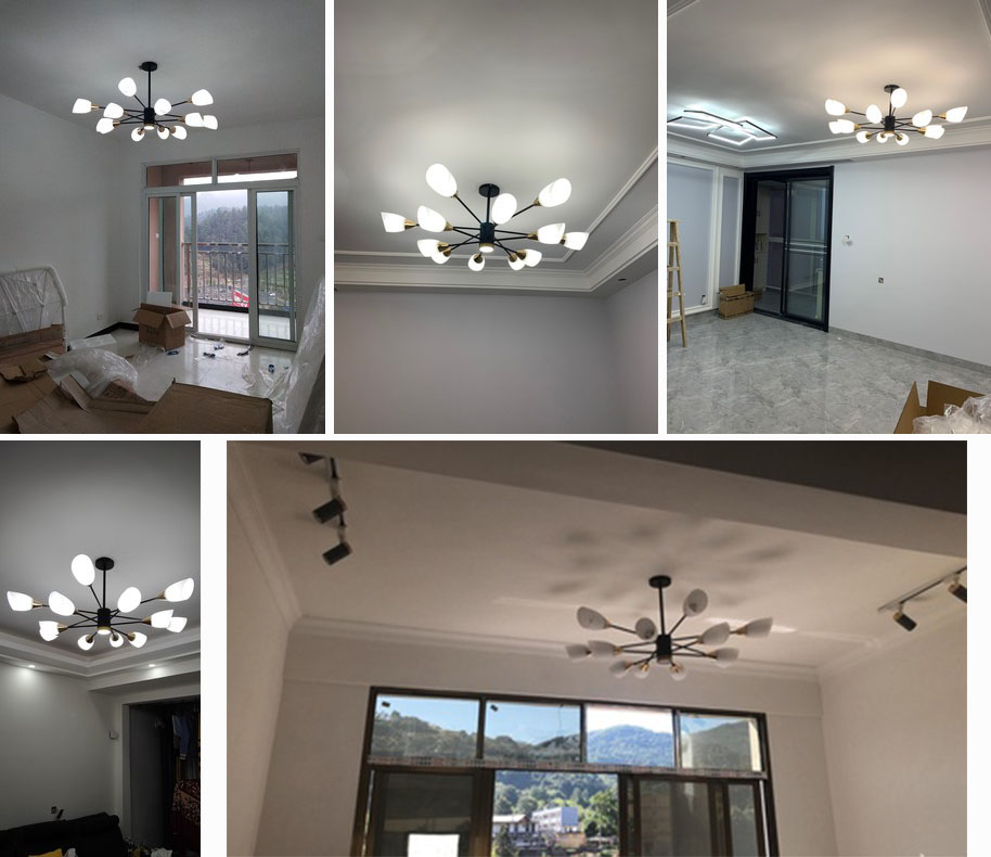 Đèn chùm XAVAS kiểu dáng Bắc Âu cao cấp 12 bóng trang trí nhà cửa hiện đại - kèm bóng LED .