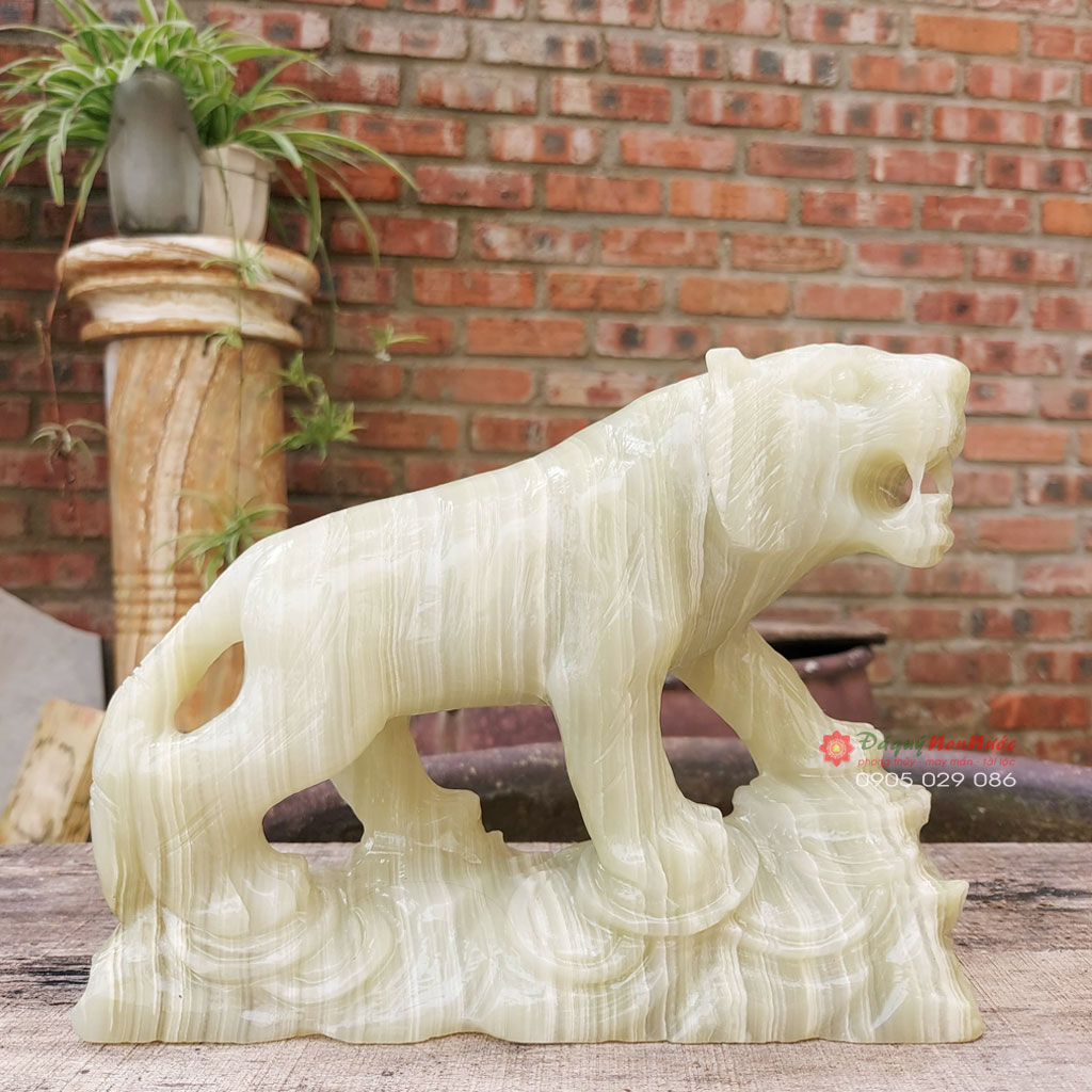 Tượng cọp đá ngọc Pakistan phong thủy dài 20cm