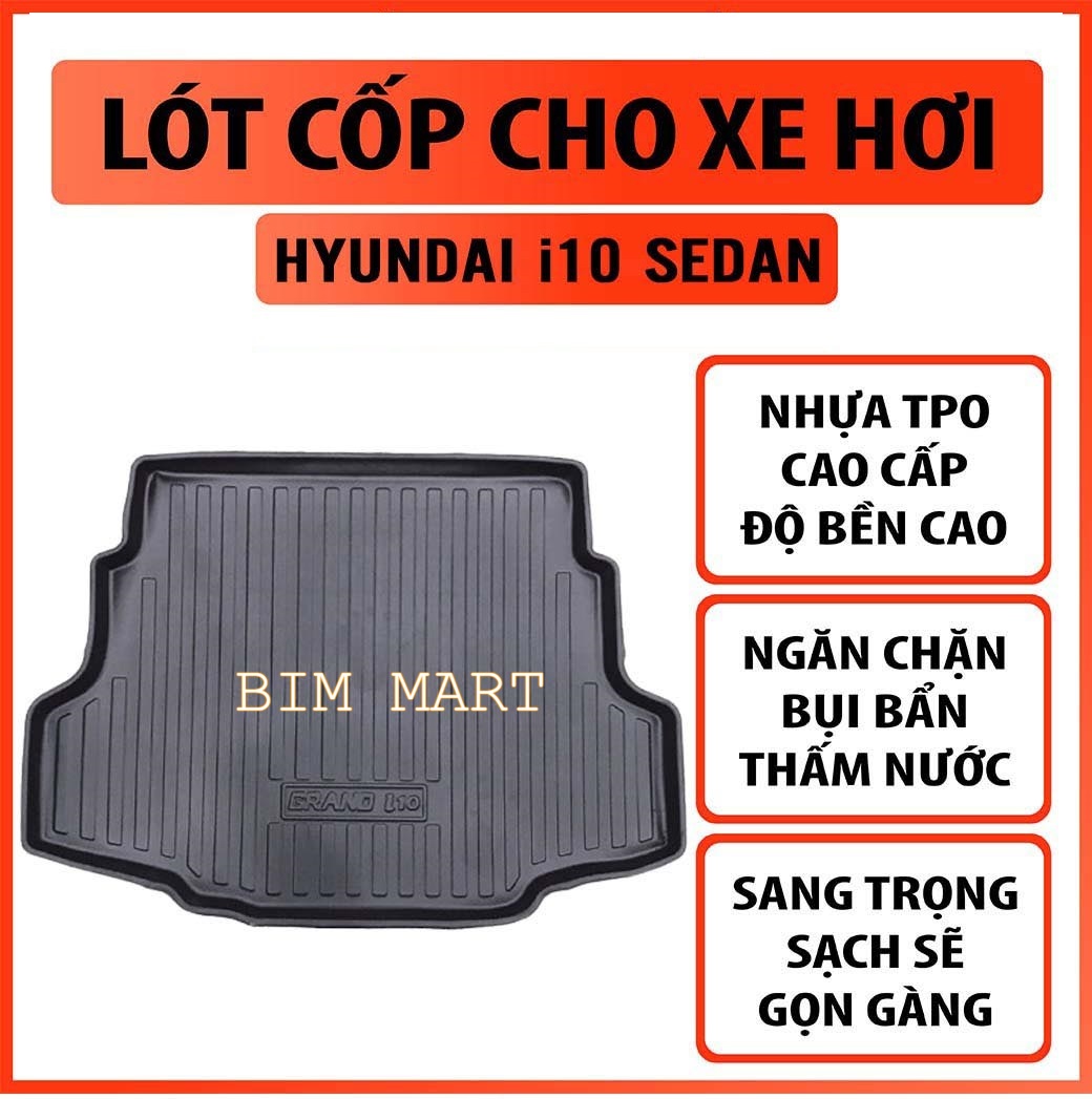 Lót cốp dành cho xe Hyundai Grand i10 Sedan 2016 - 2020 không mùi, chất liệu TPO cao cấp