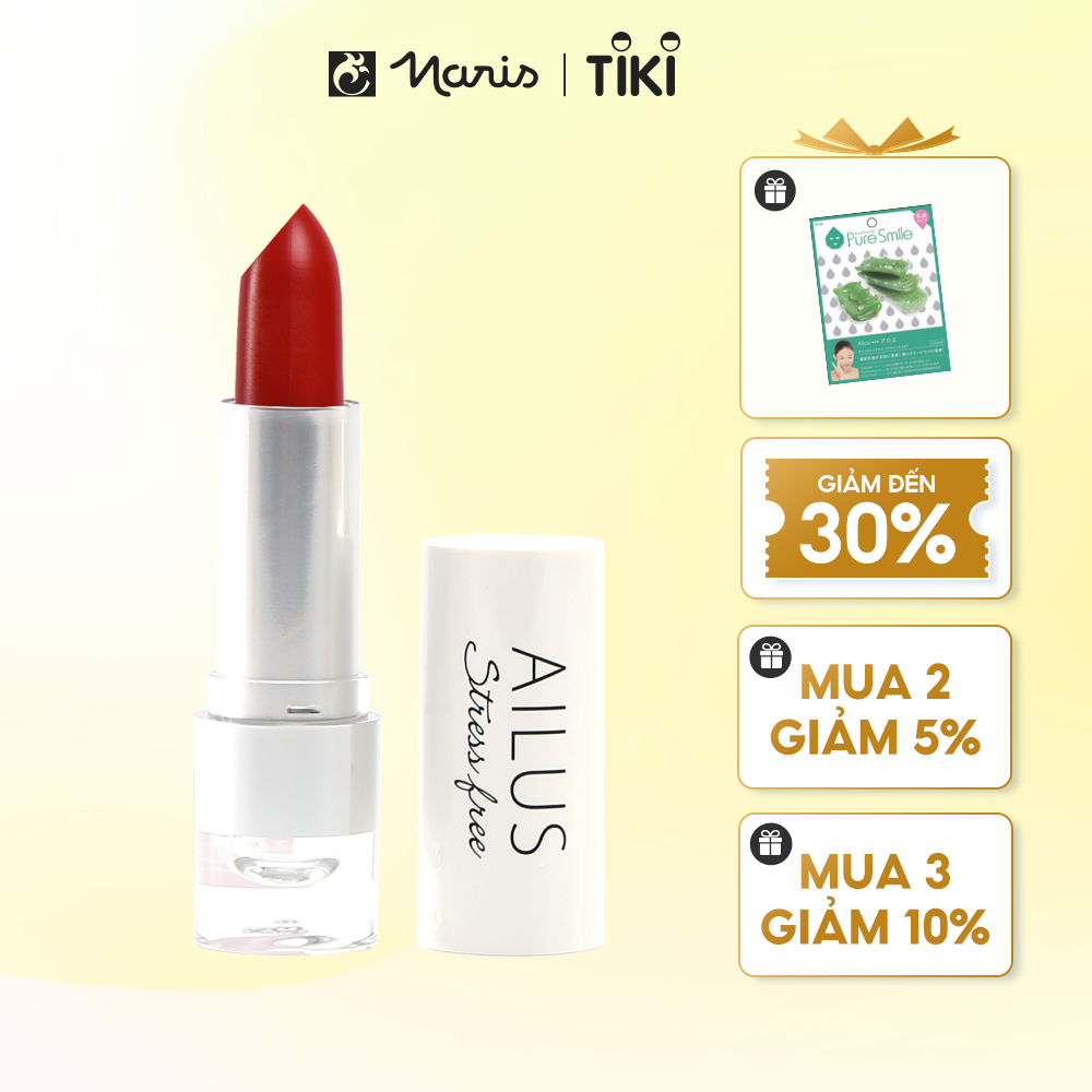Son Lì Mịn Môi Naris Ailus Stress Free Lipstick 4G - 02 Đỏ Cam