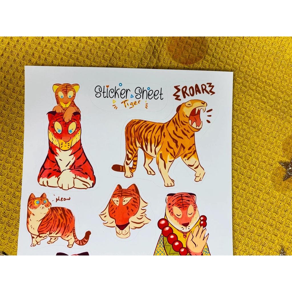 sticker sheet tiger - chuyên dán, trang trí sổ nhật kí, sổ tay | Bullet journal sticker - unim002