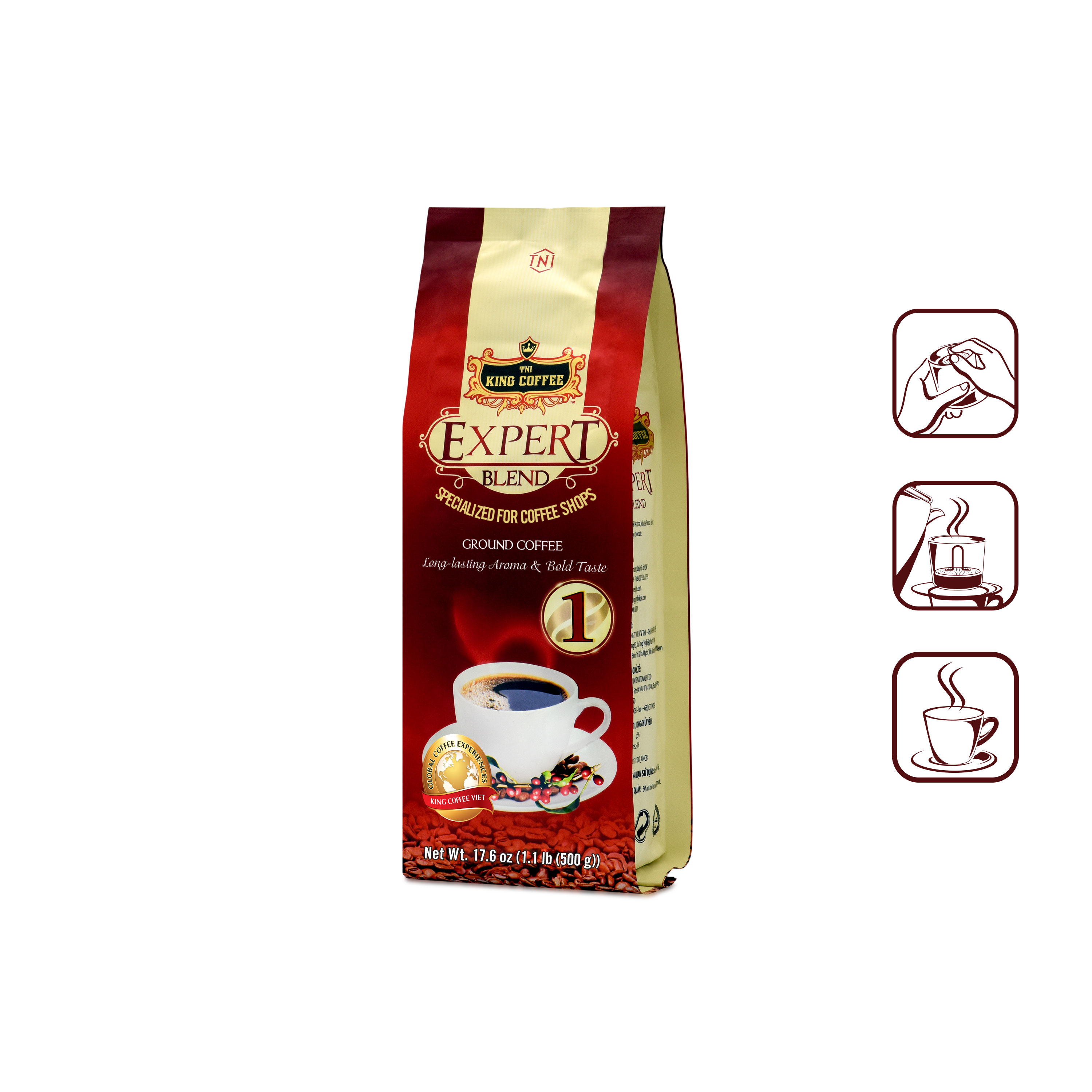 Combo 5 Cà Phê Rang Xay Expert Blend 1 KING COFFEE - Túi 500g + tặng 1 túi Expert cùng loại