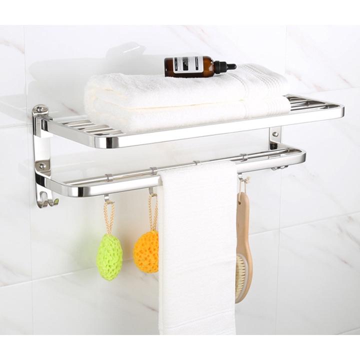 Giá Treo Khăn Inox Có Móc Gắn Tường Tiện Lợi MT11