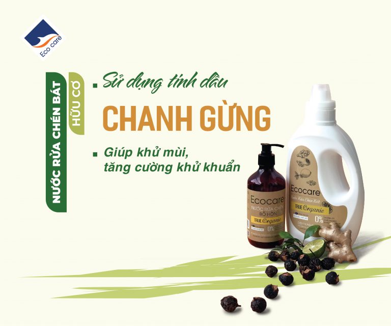 Nước rửa chén hữu cơ Bồ hòn Ecocare - 100% thực vật, không hóa chất, tinh dầu khử mùi, chăm sóc da tay, tiết kiệm nước 30% - Mẫu mới 2020 - Chai 4000ml