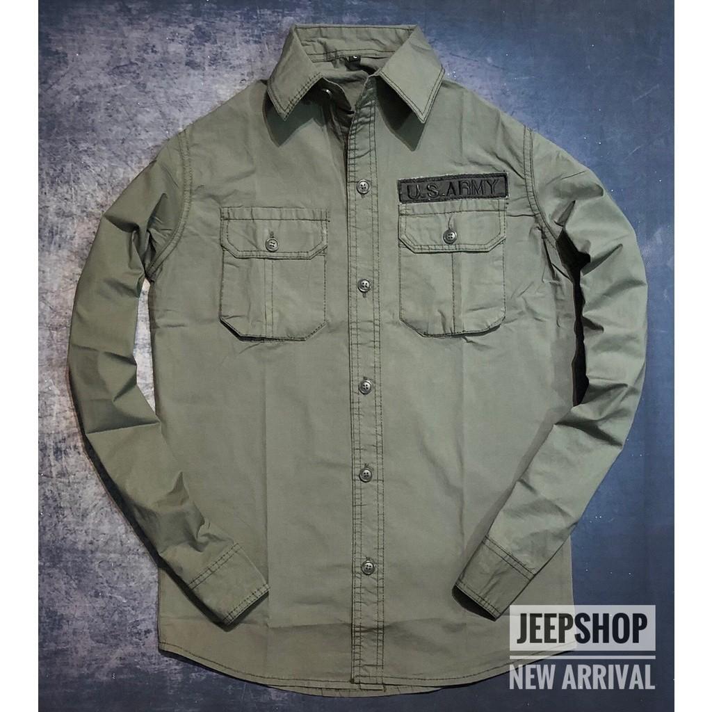 Áo sơ mi dài tay US.Army_kaki_túi hộp - xanh lợt, xanh lợt