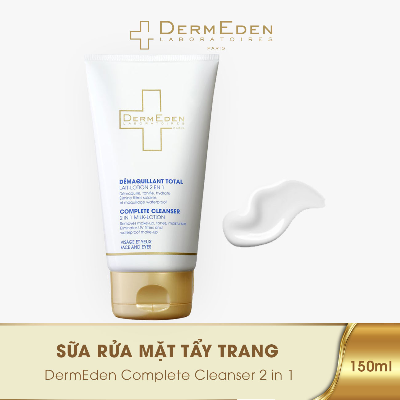 Nước tẩy trang dạng sữa làm sạch và dưỡng ẩm cao cấp DERMEDEN Complete Cleanser 150ml