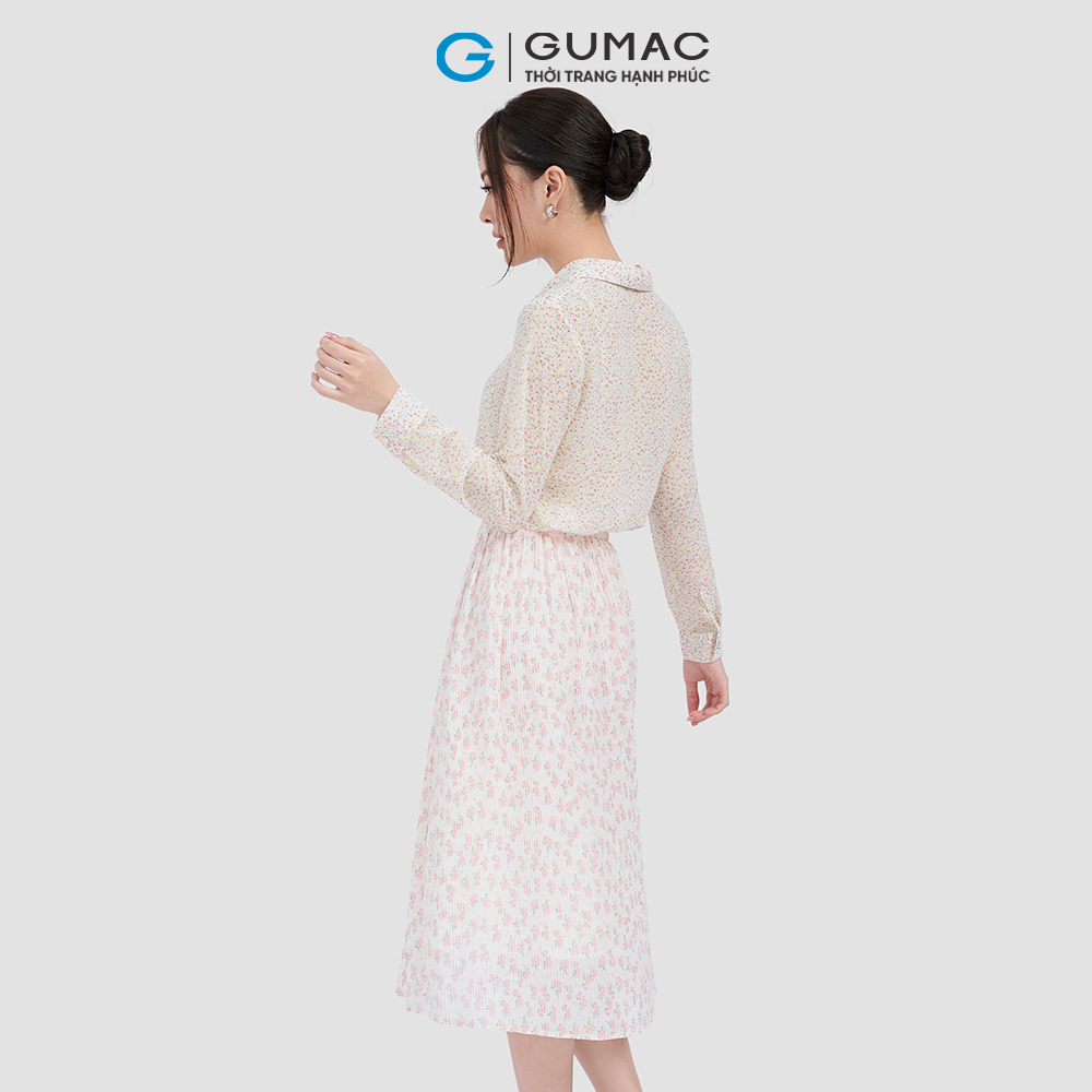 Chân váy GUMAC VC10016 dập ly họa tiết hoa nữ tính