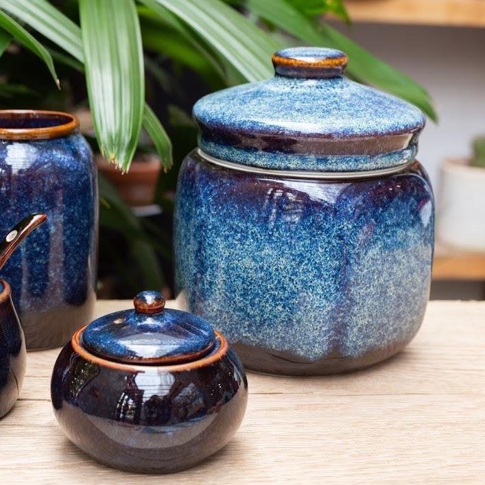 Hộp đựng trà, hộp đựng chè -men xanh hỏa biến cao cấp, gốm sứ Bát Tràng