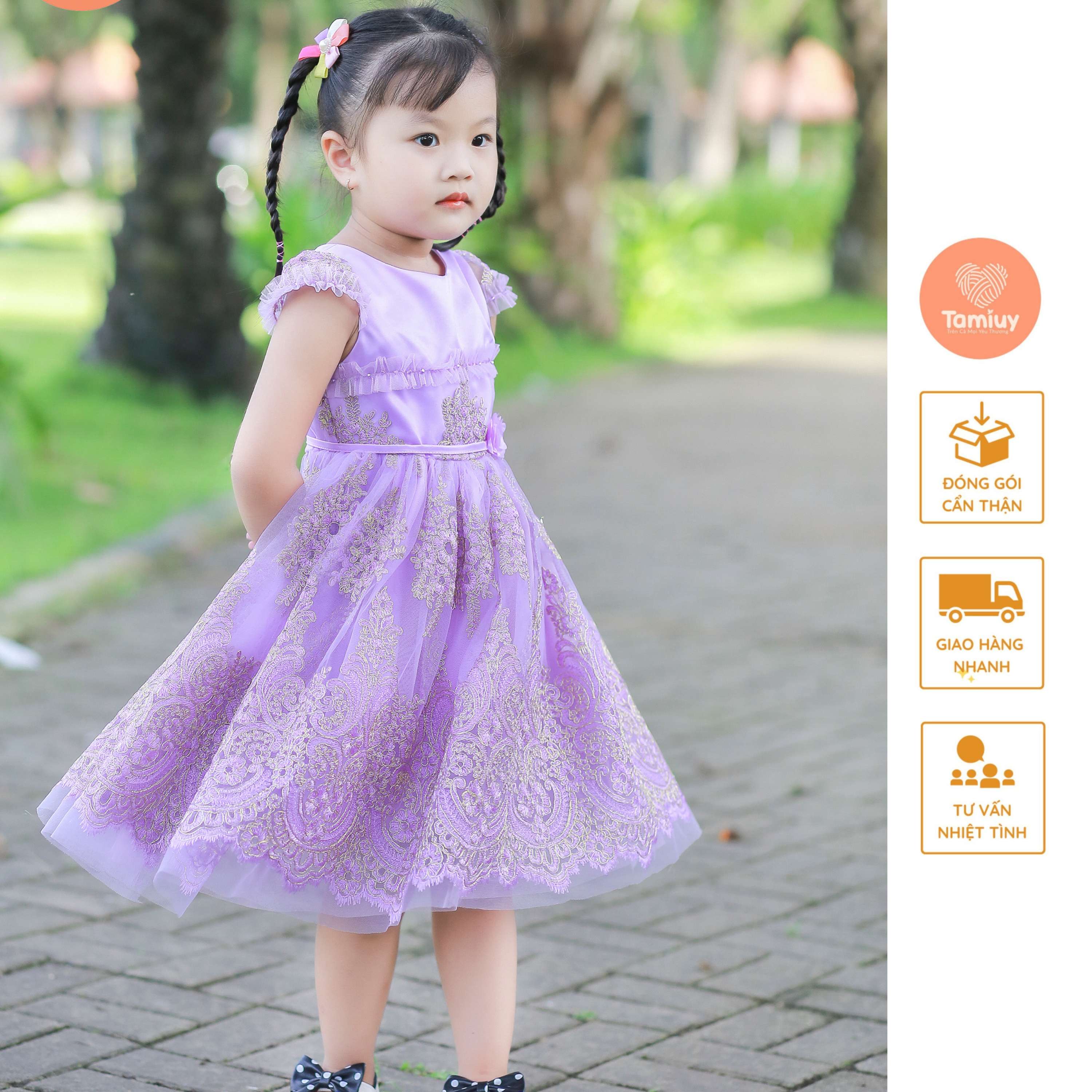 Đầm Dạ Hội Tamiuy Có Tay Ren Đăng Chân  Cao Cấp  Cho Bé Mặc Dự Tiệc Chụp Ảnh