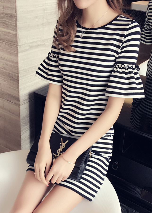 Đầm Thun phối sọc ngang - DS21605