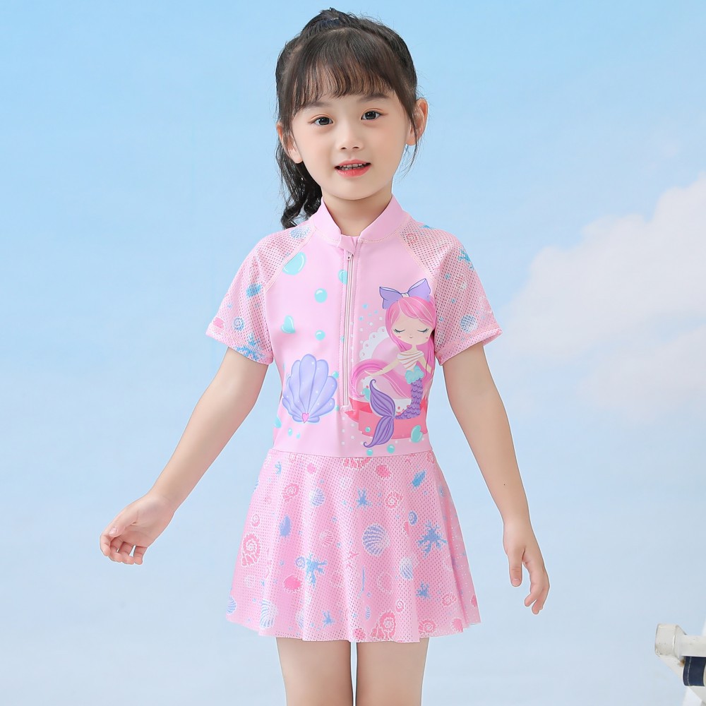 Đồ bơi bé gái cộc tay dáng váy xinh xắn (quần short liền trong váy)