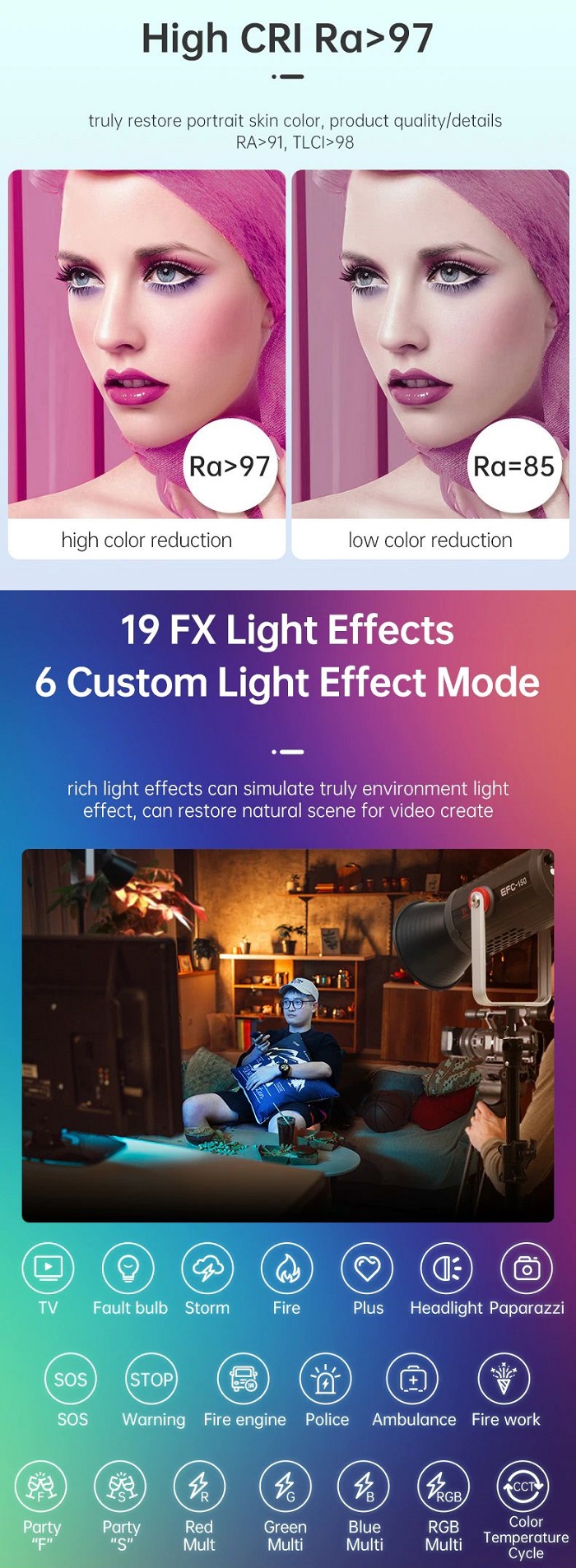 Đèn led studio Jinbei EFC-150 RGB Hàng Chính Hãng