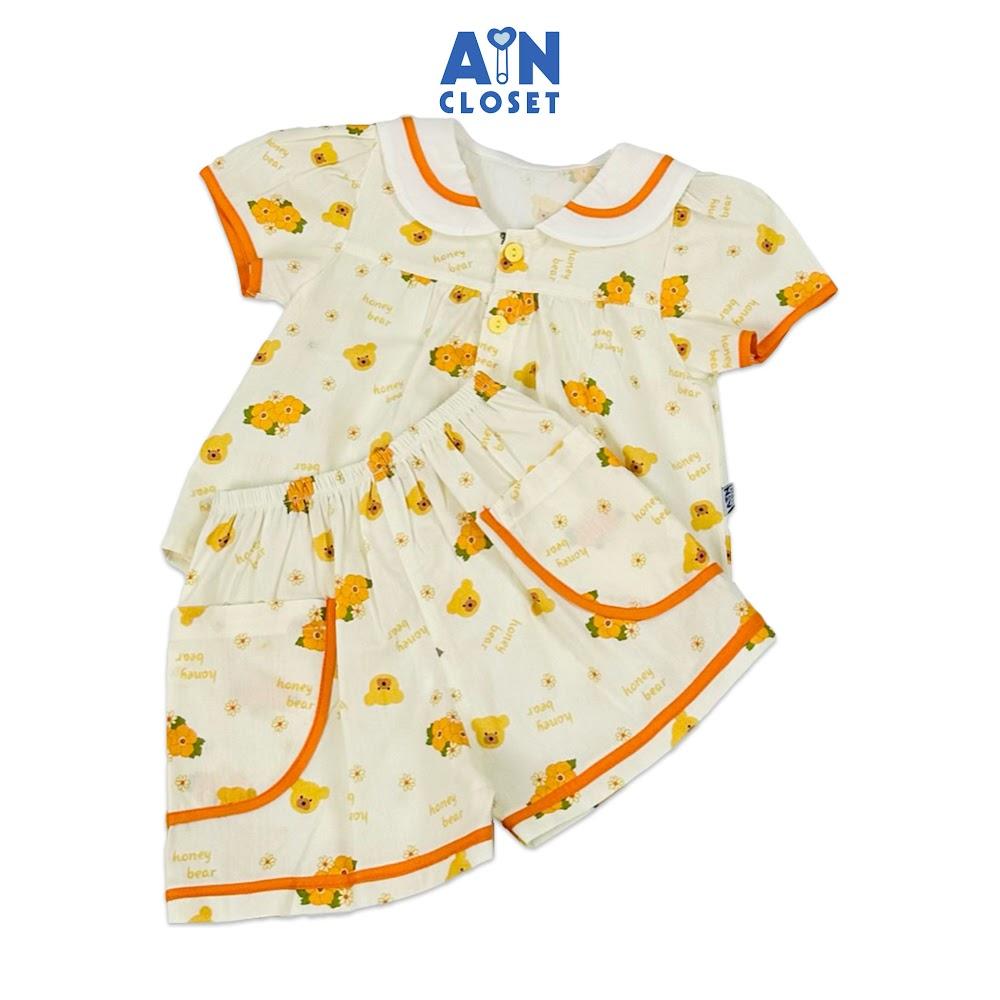 Bộ quần áo Ngắn bé gái họa tiết Honey Bear Cam cotton - AICDBGTCFEKJ - AIN Closet