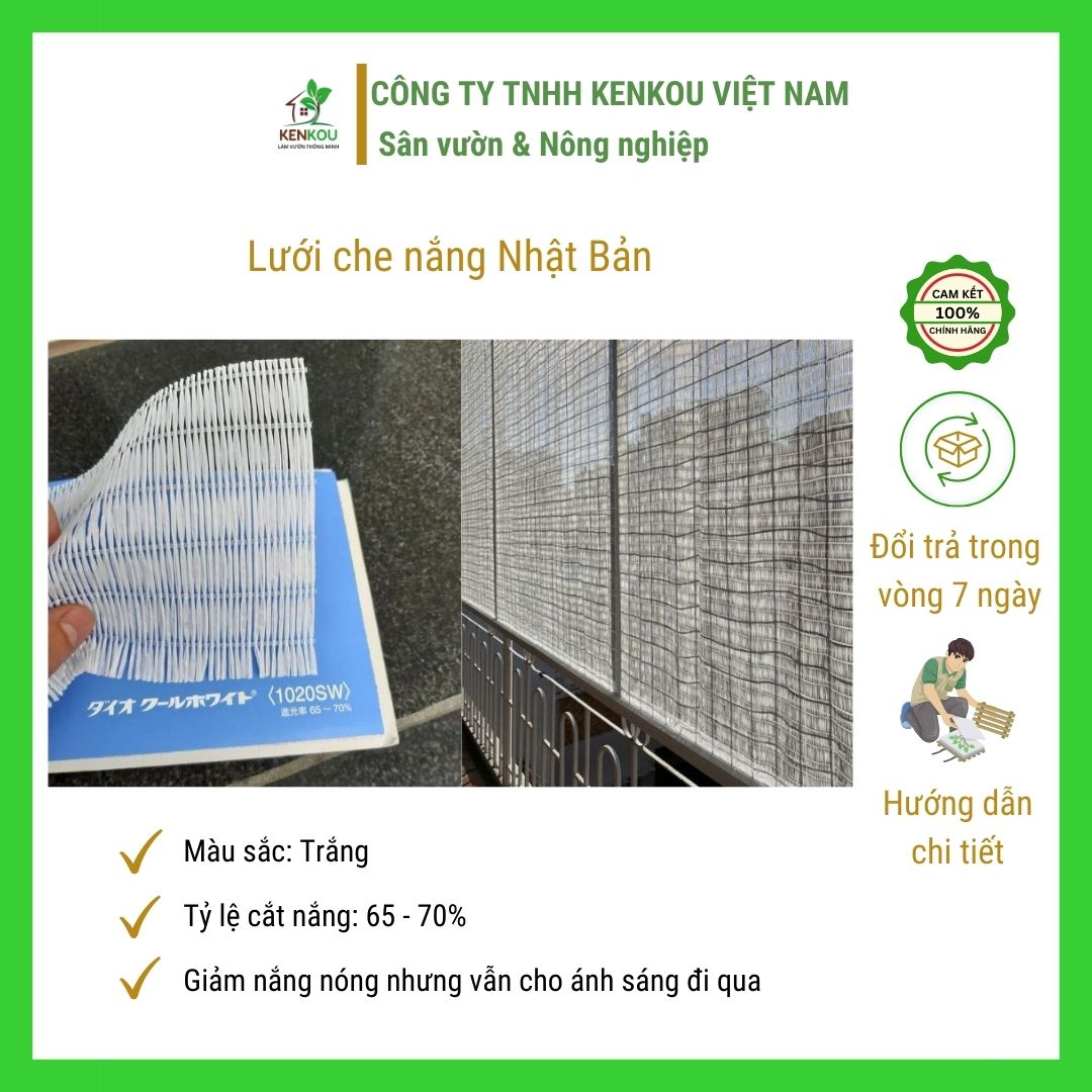 Lưới che nắng khổ 2m x dài 50m mầu trắng Hàng Chính Hãng Nhật Bản giảm nóng nhà kính trồng rau, trồng hoa nông nghiệp công nghệ cao