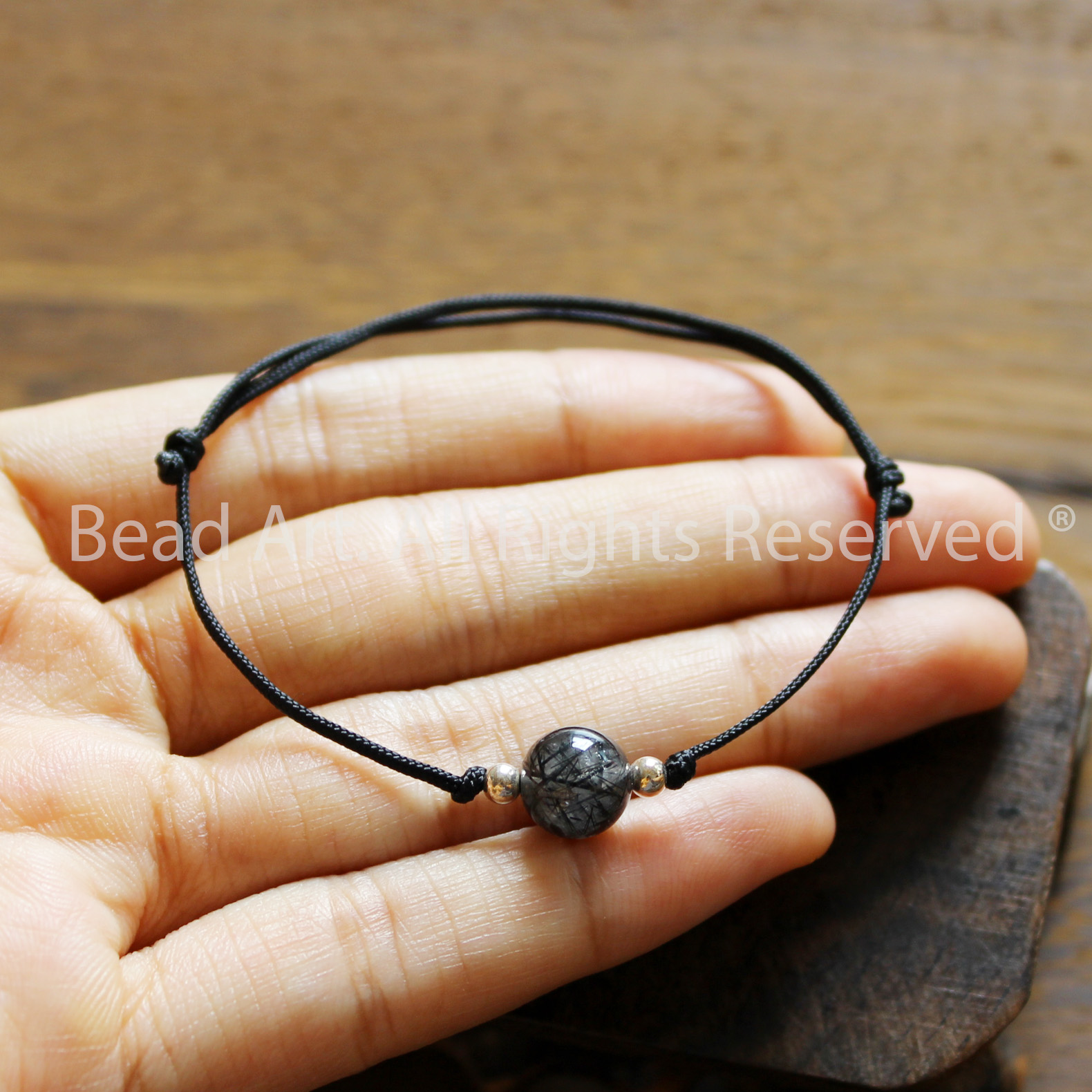 Vòng Tay Thắt Dây Thạch Anh Tóc Đen (Black Rutilated Quartz) Tự Nhiên Loại A Và Bạc 925, Vòng Tay Đá Phong Thuỷ, Chuỗi Hạt, Mệnh Thuỷ, Mệnh Mộc - Bead Art