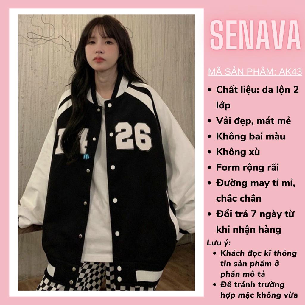 Áo khoác bomber nữ nam F426 chất da lộn Unisex, Áo khoác form rộng 2 lớp dày dặn SENAVA