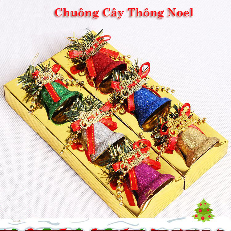 Hộp Chuông Trang Trí Noel - Giáng Sinh - Hộp 6 chuông 6 màu - Size 5x4