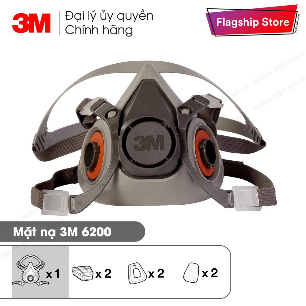 Bộ mặt nạ phòng độc 3M 6200 7 món - Mặt nạ chống độc chống bụi - Mặt nạ phun sơn phun thuốc hóa học