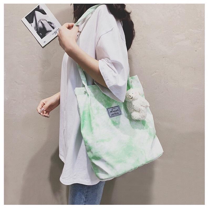 Túi tote vải đeo vai màu loang cỡ lớn thời trang sinh viên
