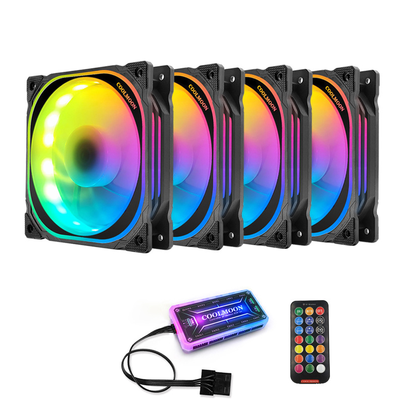 Bộ 4 quạt, Fan tản nhiệt case Coolmoon FS Led RGB - Hàng Nhập Khẩu