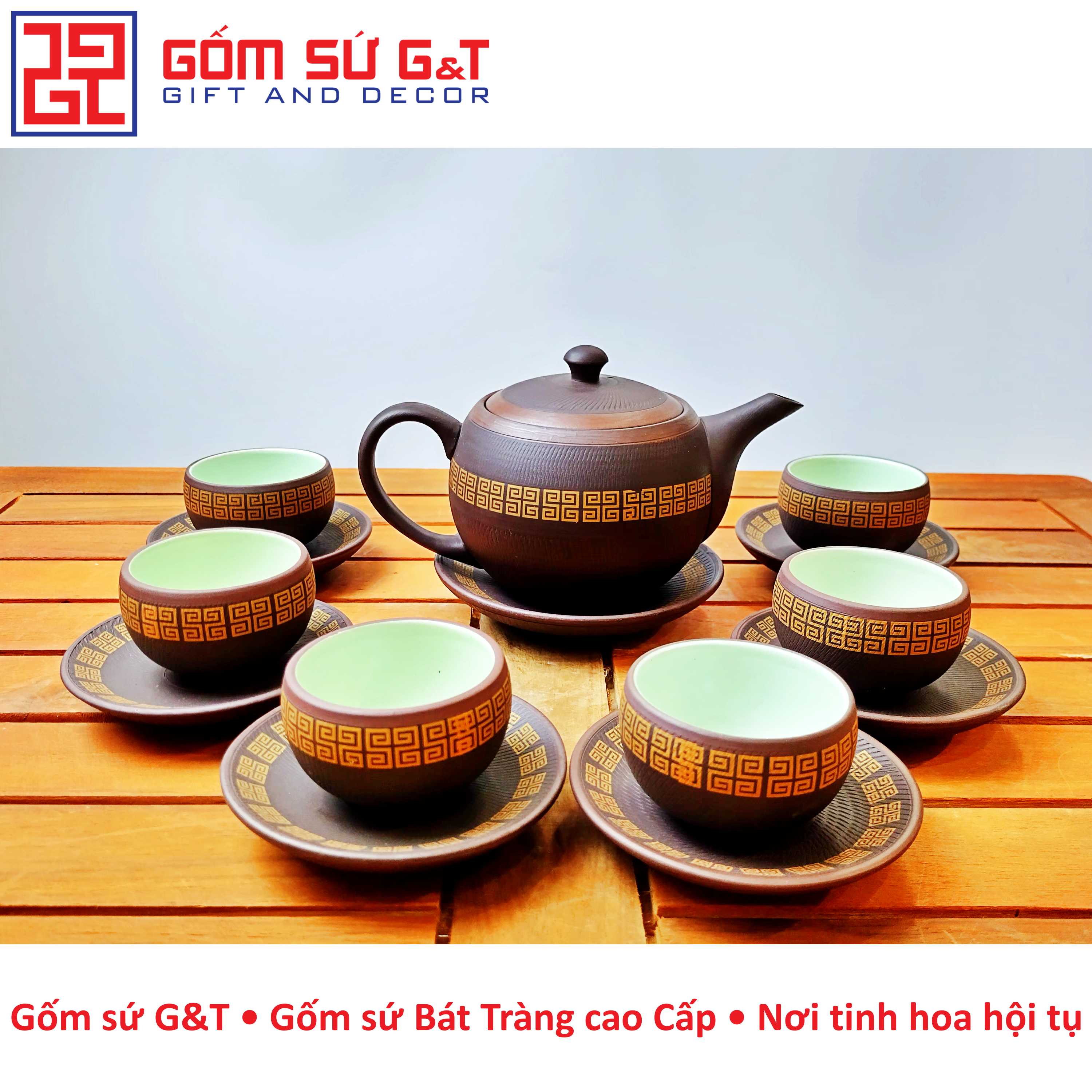 Bộ trà nâu viền vàng Gốm Sứ G&amp;T