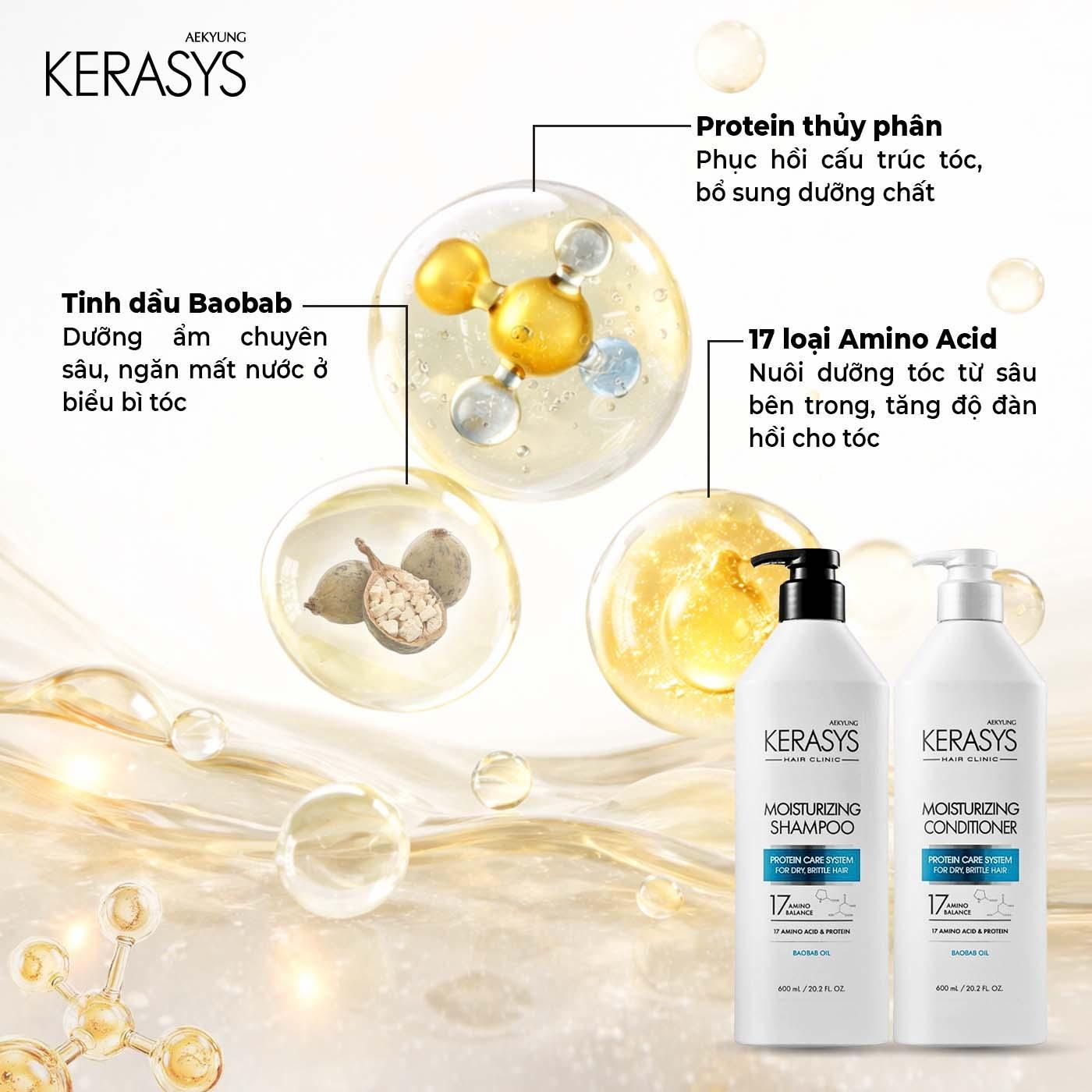 Dầu xả cao cấp Hàn Quốc Kerasys Moisturizing - Trắng xanh (Cân bằng độ ẩm cho mái tóc khô xơ, dễ gãy) 600ml