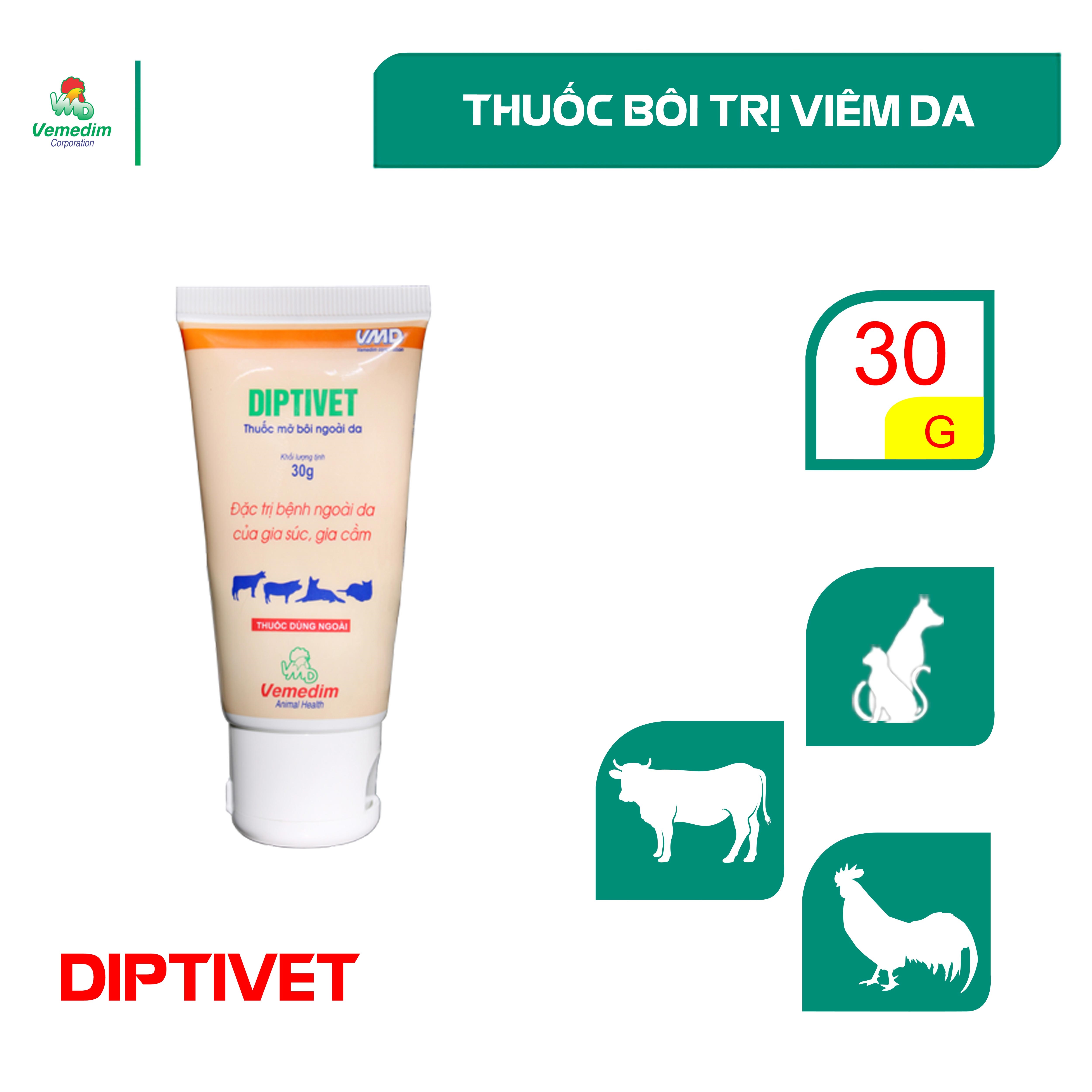 Thuốc mỡ bôi ngoài da trị ghẻ, xà mâu, viêm da cho chó, mèo Vemedim Diptivet - Tube 30g