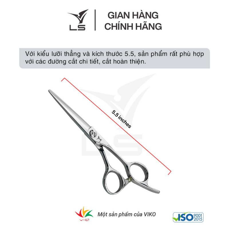 Kéo cắt tóc LS lưỡi thẳng quai offset vênh đỡ ngón cố định JP553